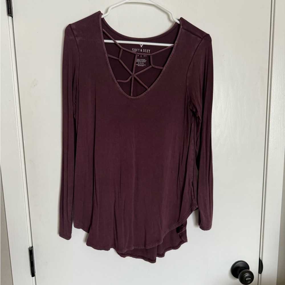 American Eagle Outfitters Red Asymmetrical Cut Out Blouse
